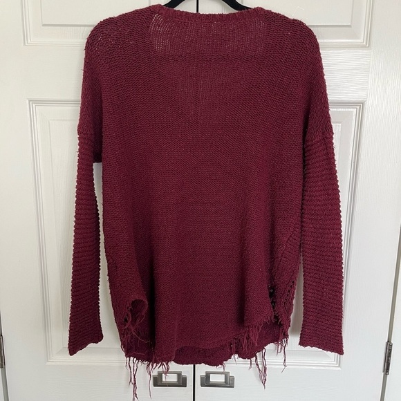 Burgundy Red Free People Distressed Hem Scoop Neck Sweater Size S - Picture 5 of 6